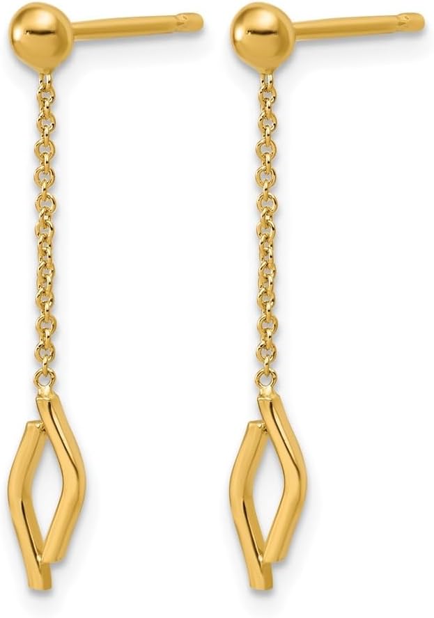 14k Yellow Gold Polished Diamond-shaped Dangle Post Earrings - Image 2