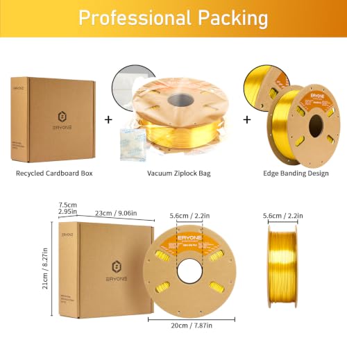 Image of ERYONE Silk Filament PLA+ 1.75mm Upgraded Shiny 3D Printer Filament, Gloss Finish, Fit Most FDM Printer Stable Printing,1kg (2.2LBS) /Spool, Light Gold