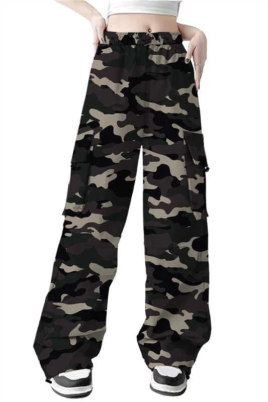Image of Girls Cargo Pants Elastic Waist Drawstring with Pockets Pants | 6-14 years High Waist Loose fit School Hiking Casual