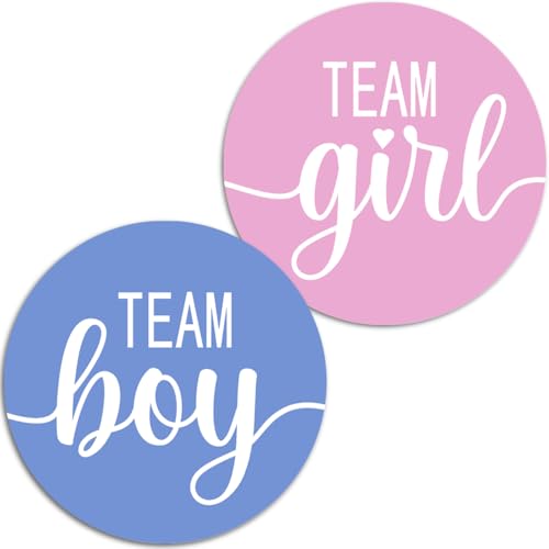 124 Cute Team Girl Team Boy Gender Reveal Theme Stickers 1 Inch Big Round Glossy Labels Pink and Blue Decals Great for Baby Shower Party Favors DIY Tags Games and Supplies. Made in USA