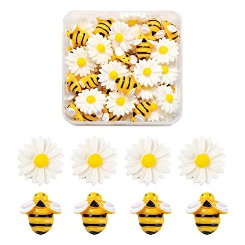 BEEFLYING 50 Pcs Bee Daisy Flower Resin Cabochons Flatback Embellishment Stickers for Cake Decorations Scrapbooking Crafts Supplies Cover