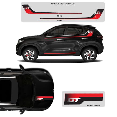 Image of GT Edition Car Graphics for Kia Sonet | Colour - Aurora Pearl Black | Size - 30.5 x 7 cm