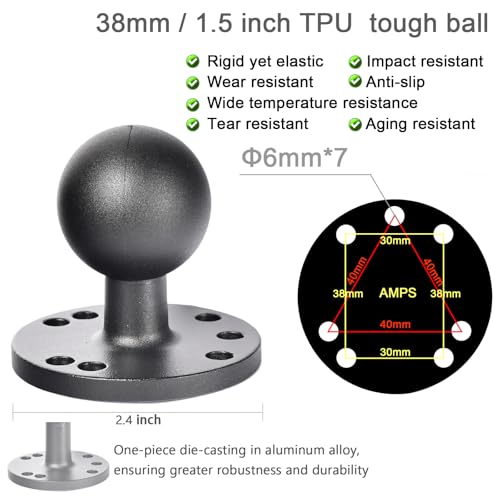 Image of VAUBORTTI Aluminum 1.5'' Ball Mount for Fish Finder,Tablet,ELD Holder, 14.76'' Extended Dual Arm, 2 AMPS Round Plates, Compatible with RAM C-Size Kits, Boat Marine Electronics Chartplotter Mount