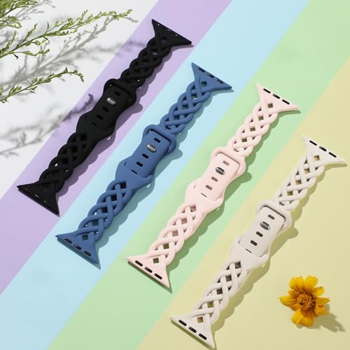 Image of Slim Silicone Bands Compatible with Apple Watch Band 40mm 38mm 41mm 44mm 45mm 46mm 49mm 42mm Women Floral Breathable Braided Lace Thin Sport Strap Replacement Wristbands iWatch SE Series 11 10 9 8 7 6 5 4 3 ultra 2
