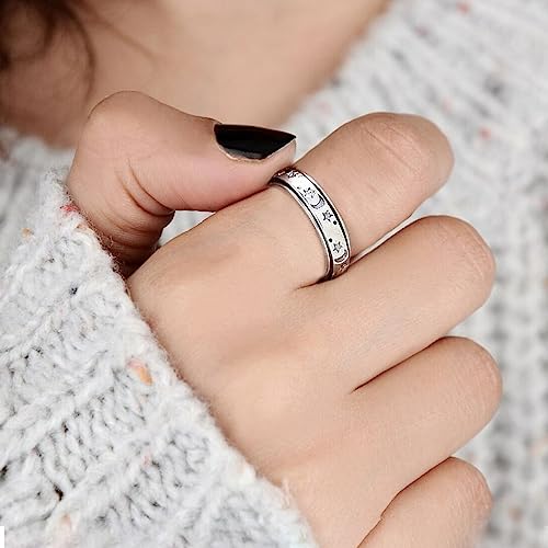 Shop Lc 925 Sterling Silver Fidget Ring Men Spinner Ring Moon Star Anxiety Ring For Women Wedding Band Platinum Plated Statement Jewelry Stress Relief Bridal Engagement Rings Size 11 Birthday Gifts #TOP2