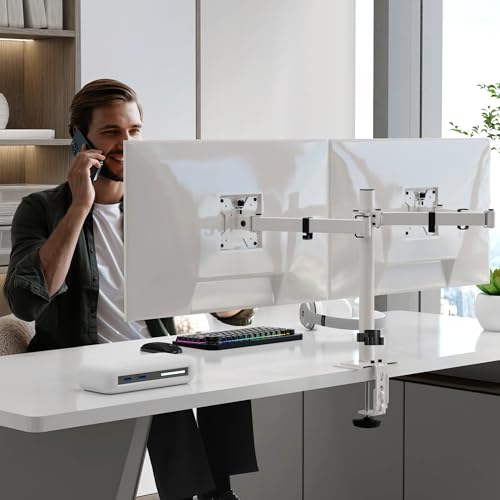 Pholiten Dual Monitor Stand, Heavy Duty Adjustable Monitor Arm Desk Mount for 2 Screens up to 42Inches, Tilt, Swivel, Rotate, Supports Tilt, Swivel, Rotate, Supports 22 lbs per Arm,White by Pholiten - Image 7