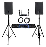 2 JBL IRX108BT 8' 1000w Powered DJ Portable PA Speakers w/ Bluetooth+Stands+Mics