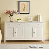 Elegante aparador de comedor blanco con 2 cajones y 4 puertas,5 cm)