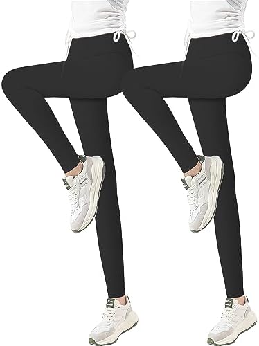 iLover Toddler Girls Cute Skinny Stretch Athletic Leggings Little Kids High Waisted Solid Yoga Pants Ankle Length 2 Packs Size 12-13 Years