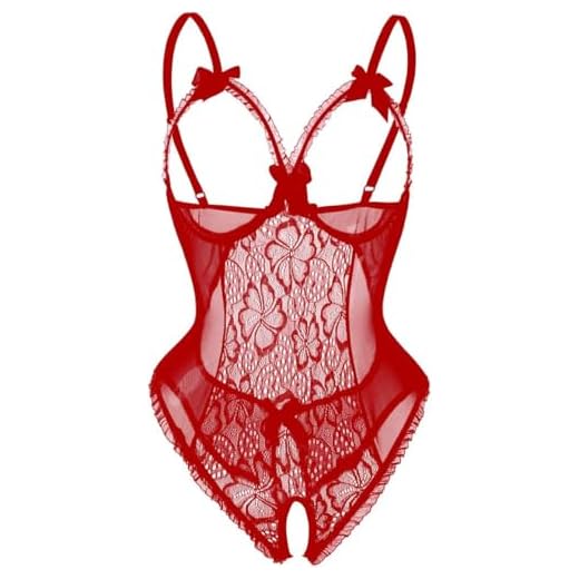 Kinsmirat Damen Reizwäsche übergröße Negligee V-Ausschnitt Overall Nachtwäsche (XXXXL, Z-Rot)