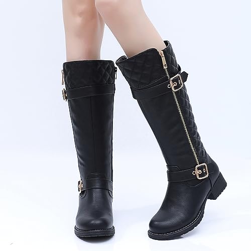 GLOBALWIN Women's Black Quilted Knee High Boots Low Heel Comfortable Fashion Dressy Riding Boots For Women Size 6M - image 2