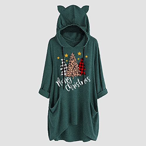 Moletom feminino com capuz e bolso canguru com cordão e estampa de leopardo, estampa xadrez e estamp