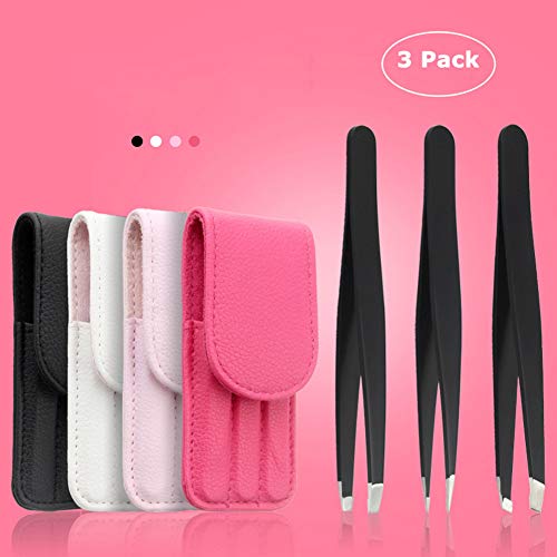 Soft Portable Beauty Tools Equipment,3Pcs Point Slant Flat Stainless Steel Eyebrow Tweezers Hair Removal Clips Set - Pink #TOP1
