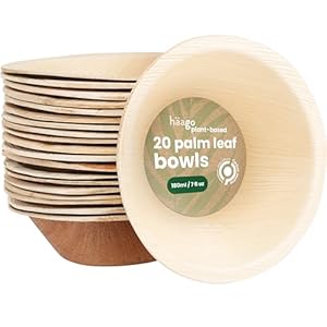 20 Pack Disposable Palm Leaf Bowls 5″/ 6oz (Round) Like Disposable Bamboo Bowls for Dessert, Sauce & Dipping, Disposable Tableware for Party, Picnic, Wedding