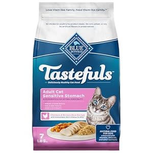 Blue Buffalo Tastefuls Adult Dry Cat Food Sensitive Stomach Formula, Made in the USA with Natural Ingredients, Chicken Recipe, 7-lb. Bag