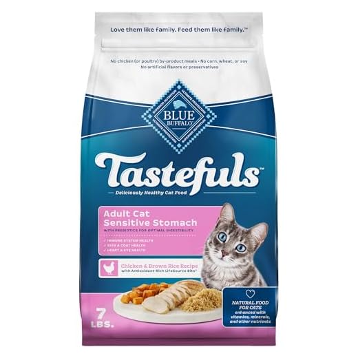 Blue Buffalo Tastefuls Adult Dry Cat Food Sensitive Stomach Formula, Made in the USA with Natural Ingredients, Chicken Recipe, 7-lb. Bag