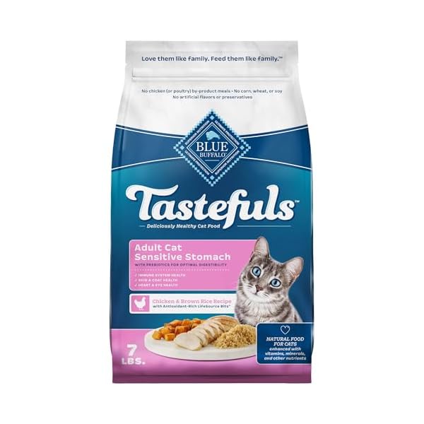 Blue Buffalo Tastefuls Adult Dry Cat Food Sensitive Stomach Formula, Made in the USA with Natural Ingredients, Chicken Recipe, 7-lb. Bag