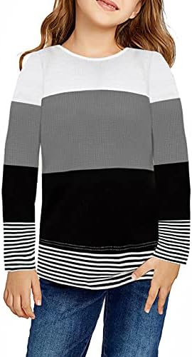 Dokotoo Girls Fashion Crewneck Long Sleeve Sweatshirts Autumn Color Block Pullover Sweatshirt Casual Loose Shirts Tops Gray Size 10-11