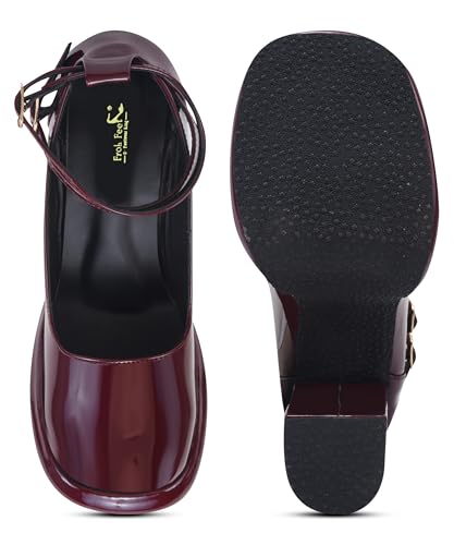 Image of FROH FEET Mary Jane Shoes Women Chunky Block Heels Mary Janes Dress Shoes for Women Close Cap Toe 5 Inch Women's Pumps Shoes with Buckle Double Strap Comfy Pumps for Office Party Casual Wedding