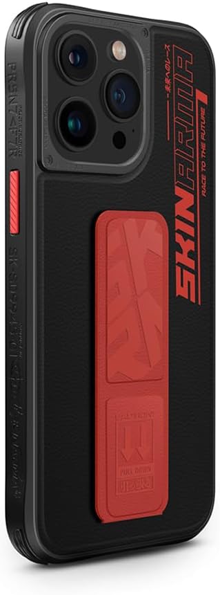 SKRM Skinarma Phone Case Compatible with iPhone 15 Pro, Integrated Foldable Grip-Stand, Slate (Orange Red)