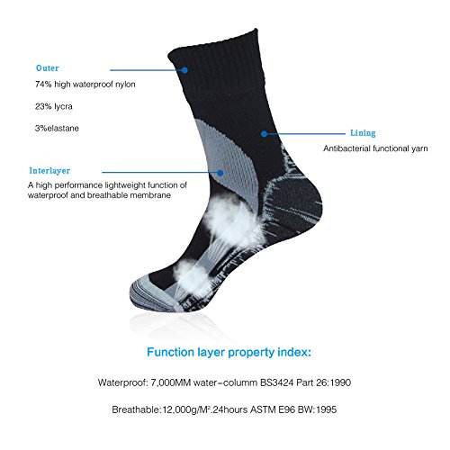Ankle Socks, Waterproof Breathable Socks, [Sgs Certified]Randy Sun Men's Pro Waterproof Cycling Socks Black & Gray Large #TOP6
