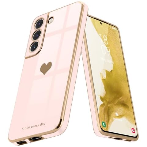 Teageo for Samsung Galaxy S22 5G Case for Women Girl Cute Love-Heart Luxury Bling Soft Back Cover Raised Full Camera Protection Bumper Silicone Shockproof Phone Case for Galaxy S22 5G, Light Pink Cover