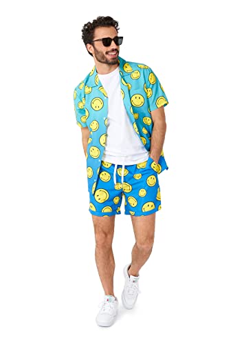 Opposuits Summer Combo's - Conjunto de dos piezas a juego para hombre, ropa de baño para playa, incluye camisa y pantalón corto, Smiley' Summer Fade, Large Cover