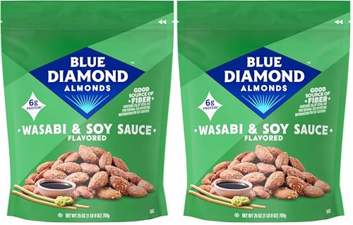 Image of Blue Diamond Almonds,Bold Wasabi & Soy Sauce Flavored Snack Nuts,Bulk Bag,Pantry Staple,GMO-Free,Great for Parties,Lunch,Events,Holiday,and Healthy Snacking,25 Oz Resealable Bag,(Pack of 2)