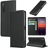 対応 Xperia5 ii ケース 手帳型 スマホケース エクスぺリア5 ii so-52a sog02 カバー 手帳型 カードスロット、キックスタンド レザー(ブラック)