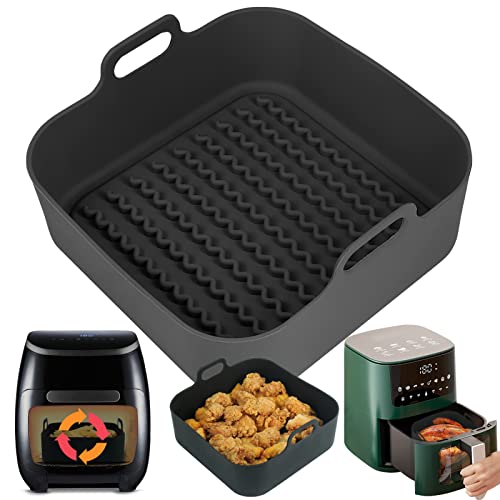 YQL | 3mm Liner Thickness | 8 inch Silicone Air Fryer Liner Square Reusable Air Fryer Accessories, Silicone Tray for COSORI, Ninja Pro 4.7L AF140UK, Ninja Crispi Portable 3.8L, Instant Vortex, Tower
