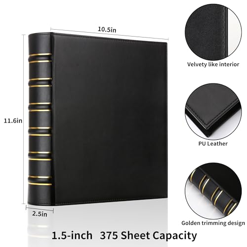 Image of LETVPVOW 2 Pcs Vintage Hardback 3 Ring Binder 1.5 Inch, Professional Leather Binder 3 Ring, Three Ring Binders Fits 8.5 x 11, D Ring Binders for Home, School and Office- (1 Black and 1 Dark Green)