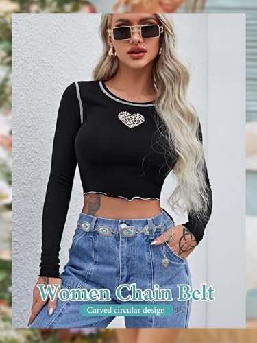 Image of FIORETTO Western Waist Chain Belt Metal Concho Belt for Women Cowgirl Cowboy Boho Country Belt for Dress Jean