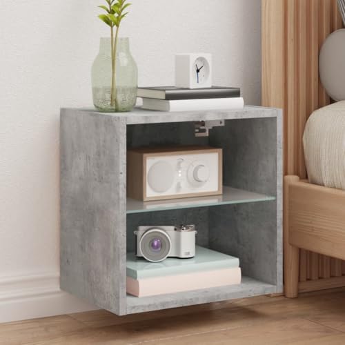 Table de chevet LED haute brillance suspendue en gris béton avec tiroirs