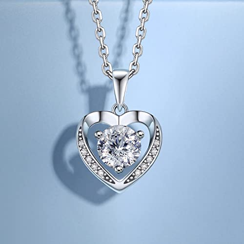 Momentwish Heart Necklaces For Women, 1 Carat Moissanite Pendant Necklace, D Color Vvs1 Simulated Diamond 925 Sterling Silver Heart Pendant Necklace #TOP7