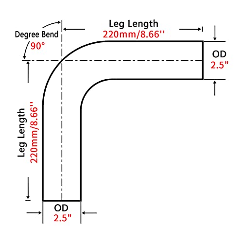 Image of 2.5 Inch 90 Degree DIY Custom Mandrel Exhaust Pipe Tube Pipe, T304 Stainless Steel, Universal Fit, 16.15 Inch Length, 2.5'' OD Mandrel Bend Pipe