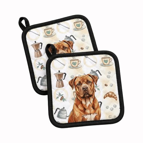 Caroline's Treasures Mahogany Dogue de Bordeaux Coffee Bar Pair of Pot Holders Pair 7.5x7.5 Quilted Insulated Hot Pads Decorative Kitchen Gift Made in USA