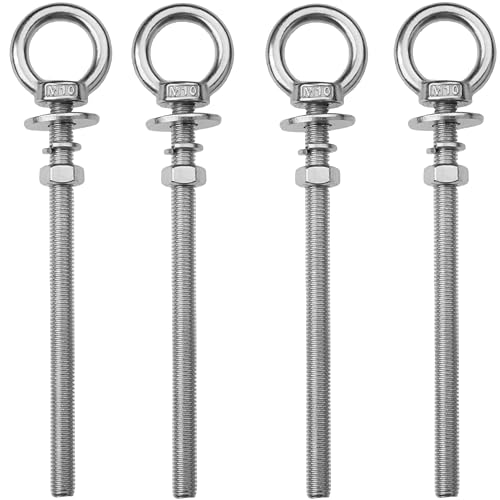Image of 4 Pack M10 Stainless Steel Eye Bolts with Nuts, 3 /8 inch x 6 inch Eye Bolts