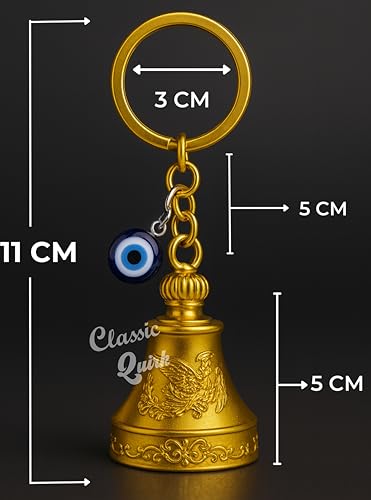 Image of Evil Eye Hooked Guardian Bell Keychain - Protective Lucky Charm Bell with Clip Hook for Bike, Car, Key & Bag | Spiritual Good Luck Talisman Gift