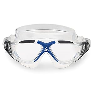 Aqua Sphere Vista Adult Unisex Swim Goggles – OneTouch Custom Fit, Wide Peripheral Vision – Durable Mask for Active Open Water Swimmers – Clear Lens, Transparent/Dark Grey Frame
