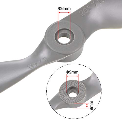 uxcell RC Propellers CW 8x4 Inch 2-Vane for Airplane Nylon Gray 3Pcs with Adapter Rings