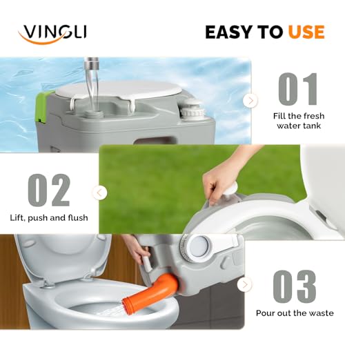 Image of VINGLI Portable 5.8 Gallon Camping Toilet with Hand Spray,Large Capacity Tank for Camping,Boat /Truck (Grey, 5.8 Gallon)