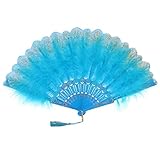 BABEYOND Marabou Feather Fan 20s Vintage Folding Fan Flapper Hand Fan for Costume Dancing (Light Blue)