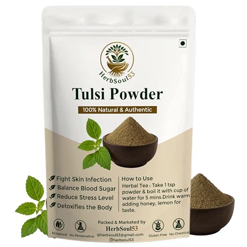 Image of Tulsi Leaf Powder 100 Gram Organic Holy Basil Powder For Health Skin & Hair | Supports Immunity, Digestion, Cold Cough Relief, Acne Care | Ayurvedic, Tulasi Leaf No Added Preservatives