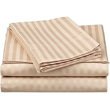 400 Thread Count Pima Cotton Sheet Set with 20-Inch Deep Pockets, Twin-Beige Striped