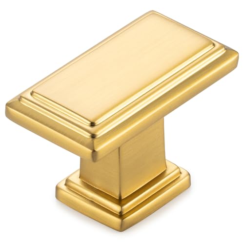 KOOFIZO 10 Pack Brushed Gold Cabinet Knobs Rectangular Single Hole Pull K07