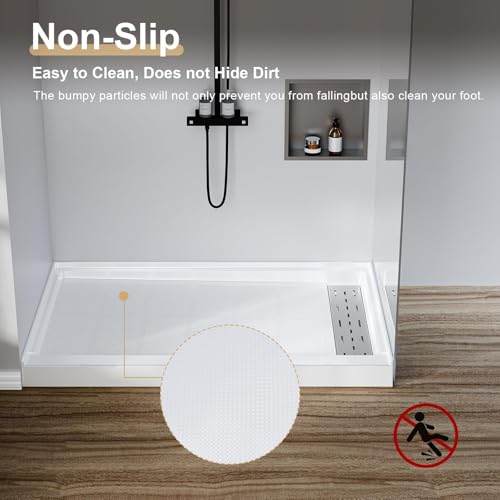 Shower Base 60×32×4 inch, Right Drain with Long Stainless Cover, Anti-Slip Shower Pan, 3-Side Water Retaining Design for Bathroom Renovation - Thumbnail 6