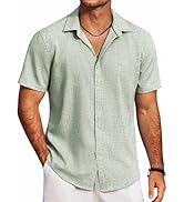 COOFANDY Mens Button Down Shirt Short Sleeve Casual Shirts Beach Summer Linen Shirts Wedding Vaca...