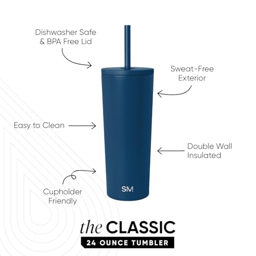 Image of Simple Modern Classic Tumbler with Straw Lid | Insulated Iced Coffee Cup Reusable Stainless Steel Water Bottle Travel Mug | Gifts for Women Men Her Him | 24oz | Slumberland