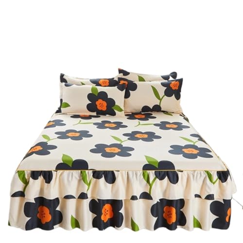 Lace Ruffle Bed Skirt 1PC Pastoral Style Bed Cover Double Lace Skirt Bedsheet Pillowcase not Included(Color 4,180x220cm 1pc)