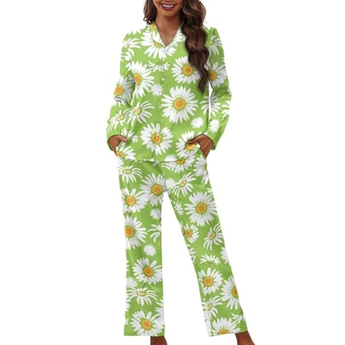 Pyjama femme haut de gamme en vert XXL : ensemble de nuit fluide aux finitions soignées